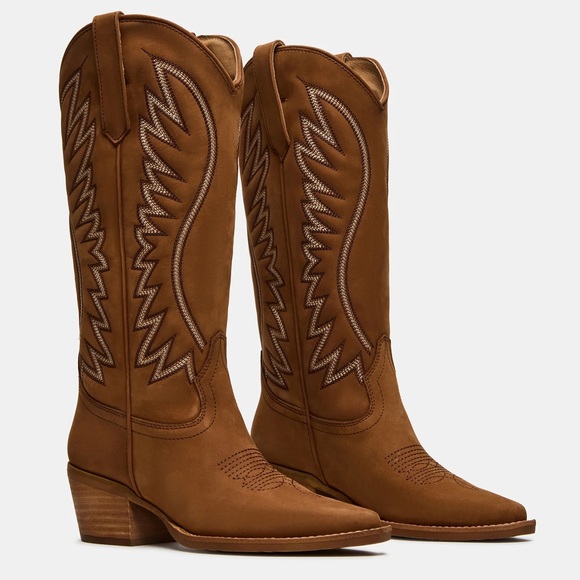 Steve Madden Brown Western Knee-High Heeled Boots - Picture 3 of 5